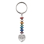 Tree of Life Tibetan Style Alloy Pendant Keychain, with 7 Chakra Natural Lava Rock & Glass Seed Beads and Iron Split Key Rings