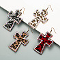 Bold Cross-Printed Double-Sided Leather Leopard Earrings with Long Length and Full Diamonds - Retro Statement Jewelry