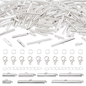 Jewelry Findings Kits, including 140Pcs Iron Slide On End Clasp Tubes, 70Pcs Zinc Alloy Lobster Claw Clasps, 70Pcs Iron Ends with Twist Chain Extension, 280Pcs Brass Jump Rings