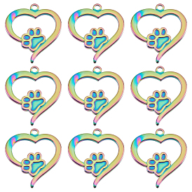 Unicraftale 10Pcs 304 Stainless Steel Pendant Cabochon Settings For Enamel, Heart with Dog Footprint