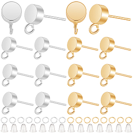 Brass Stud Earring Findings, with Jump Rings & Plastic Ear Nuts, with Loop