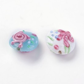 Handmade Lampwork Beads, Half Round wit Flower