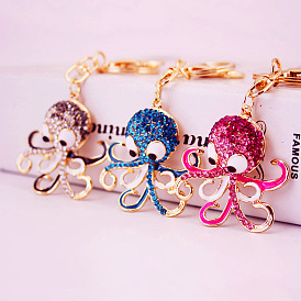 Adorable Alloy Octopus Keychain with Rhinestones - Ocean Animal Pendant for Car Keys and Bags