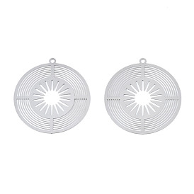 201 Stainless Steel Filigree Pendants, Etched Metal Embellishments, Flat Round