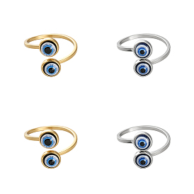 4 шт. 2 цвета регулируемые манжеты из нержавеющей стали и смолы для женщин, открытые кольца, злые глаза