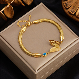 Blue-eyed Butterfly Titanium Steel Pendant Snake Bone Chain Bracelet Jewelry