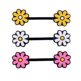 316l Кольца для сосков из хирургической нержавеющей стали с эмалью в форме цветка, чёрные