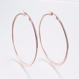 304 Stainless Steel Hoop Earrings, Hypoallergenic Earrings, Flat Ring Shape