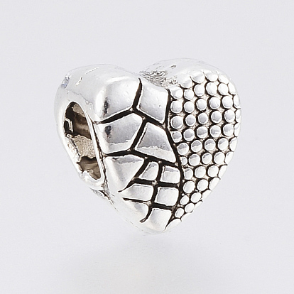 Tibetan Style Alloy European Beads, Large Hole Beads, Heart, Lead Free & Cadmium Free