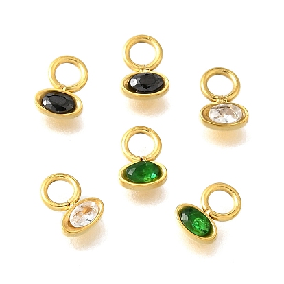 304 подвески из нержавеющей стали с микропаве из стразов, овальный шарм, реальный 14 k позолоченный, ионное покрытие (ip)