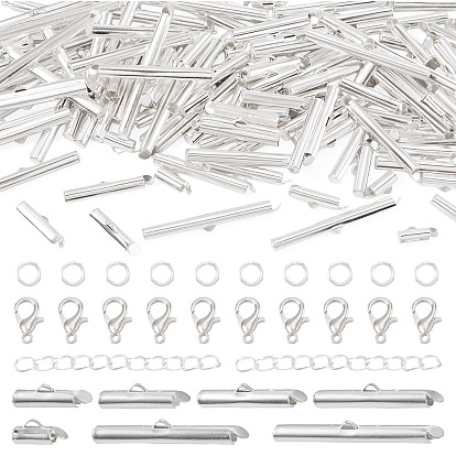Jewelry Findings Kits, including 140Pcs Iron Slide On End Clasp Tubes, 70Pcs Zinc Alloy Lobster Claw Clasps, 70Pcs Iron Ends with Twist Chain Extension, 280Pcs Brass Jump Rings