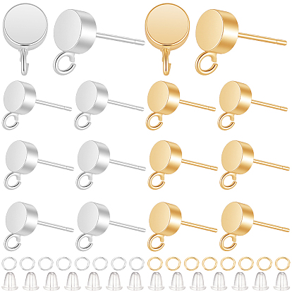 Brass Stud Earring Findings, with Jump Rings & Plastic Ear Nuts, with Loop