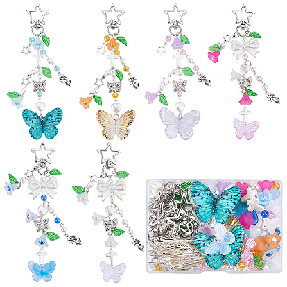 Наборы для изготовления брелоков в виде бабочек своими руками, в комплект входят поворотные карабины из сплава., акриловые подвески, Акриловые бусины, стекло жемчуг бусинка, абс пластиковые жемчужные бисера, Талисман из сплава, Перейти латунные