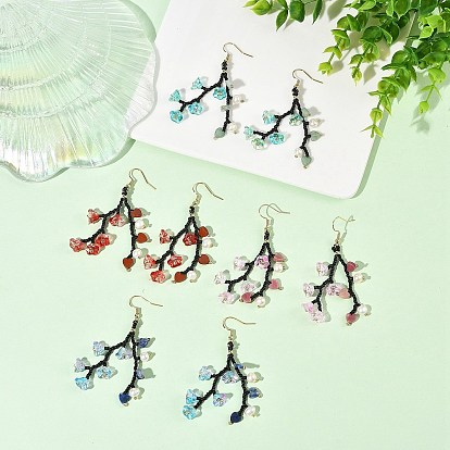 Glass Seed Bead Dangle Earrings, Flower, 304 Stainless Steel with Cultured Freshwater Pearl Beads Dangle Earring for Women, Golden