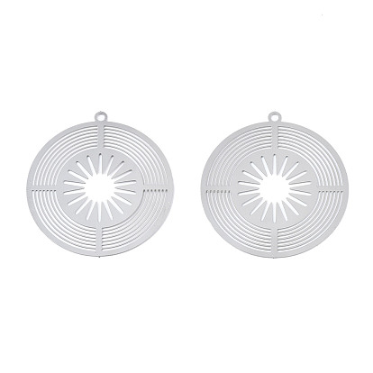 201 Stainless Steel Filigree Pendants, Etched Metal Embellishments, Flat Round