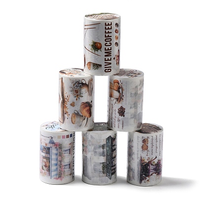 Coffee Theme Decorative Paper Tapes Rolls, Self-adhesion Paper Sheets, for DIY Scrapbooking