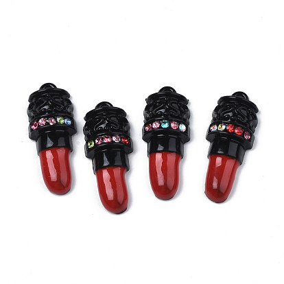 Rack Plating Spray Painted Alloy FireBrick & Black Enamel Pendants, with Rhinestone, Cadmium Free & Nickel Free & Lead Free, Lipstick
