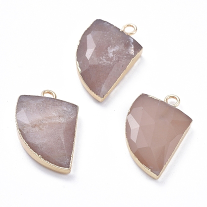 Natural Gemstone Pendants, with Brass Loop, Edge Golden Plated, Knife Shape