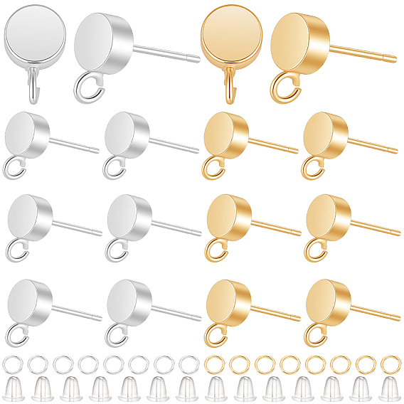 Brass Stud Earring Findings, with Jump Rings & Plastic Ear Nuts, with Loop