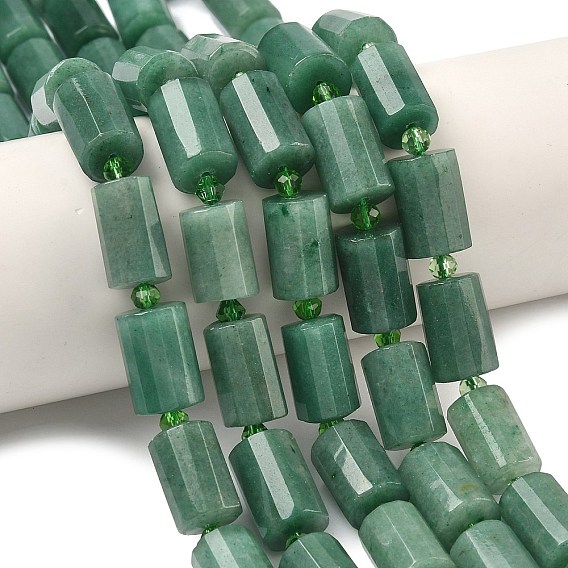 Естественный зеленый авантюрин бисер нитей, граненые, колонка, с бисером