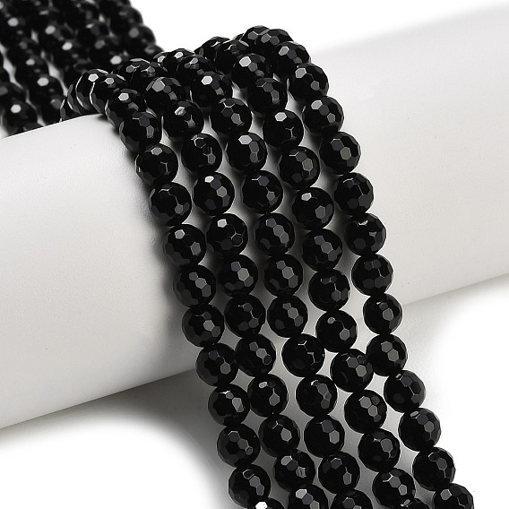 Natural Black Onyx Beads Strands, Faceted, Round, Dyed & Heated