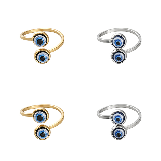 4 шт. 2 цвета регулируемые манжеты из нержавеющей стали и смолы для женщин, открытые кольца, злые глаза