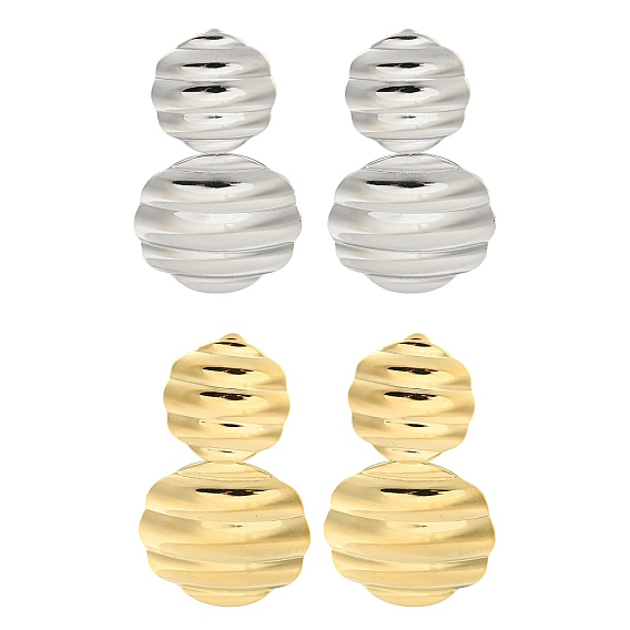 304 Stainless Steel Stud Earrings for Women, Flat Round with Ripple