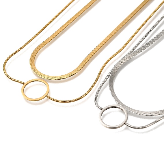 201 двухслойные ожерелья из нержавеющей стали в виде змейки, ожерелья с подвесками и кольцами