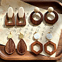 Pendientes colgantes de madera y aleación, dorado