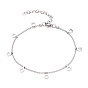304 Stainless Steel Flat Round with Star Charm Anklets, with Ball Chains and Lobster Claw Clasps