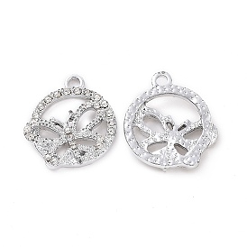 Alloy Crystal Rhinestone Pendants, Flat Round with Butterfly Charms