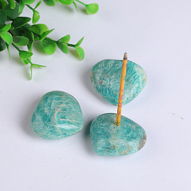 Natural Amazonite Gemstone Incense Burners, Heart Incense Holders, Home Office Teahouse Zen Buddhist Supplies