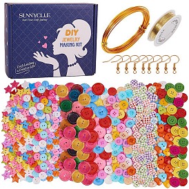SUNNYCLUE DIY Making, 2-4 Hole Acrylic/Wooden Buttons, Wire and Brass Earring Hooks