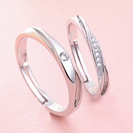 Minimalist Micro-inlaid Adjustable Couple Rings with Engraving - 925 Silver Mobius Band