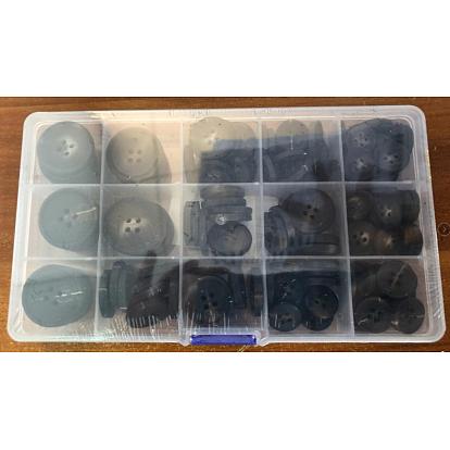 120 piezas 15 estilos botones de resina, 4 agujero, plano y redondo