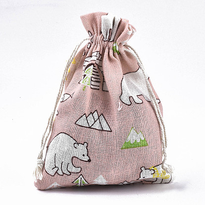 Набивные мешочки из поликоттона (полиэфирного хлопка), шнурок сумки, зуни медведь узор