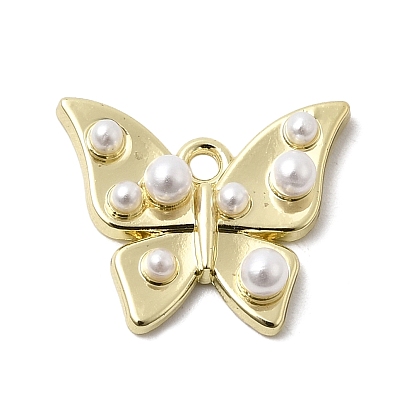 Подвески из сплава , Подвески в виде бабочек с пластиковой жемчужиной, стойки покрытие, белые