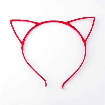 Hair Accessories Iron Kitten Hair Band Findings, with Polyester Ribbon, Cat Ears