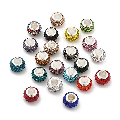 Рондель полимерная глина европейские бусины, бусины с большим отверстием, с сердцевиной из горного хрусталя и сплава