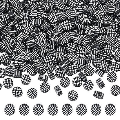 300 бусины из полимерной глины ручной работы., Сердце/плоская круглая форма с клетчатым узором