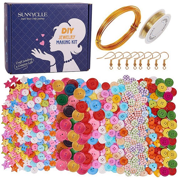 DIY Making, 2-4 Hole Acrylic/Wooden Buttons, Wire and Brass Earring Hooks