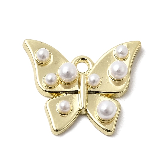 Подвески из сплава , Подвески в виде бабочек с пластиковой жемчужиной, стойки покрытие, белые