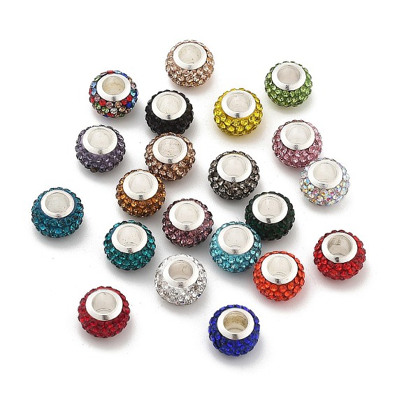 Рондель полимерная глина европейские бусины, бусины с большим отверстием, с сердцевиной из горного хрусталя и сплава