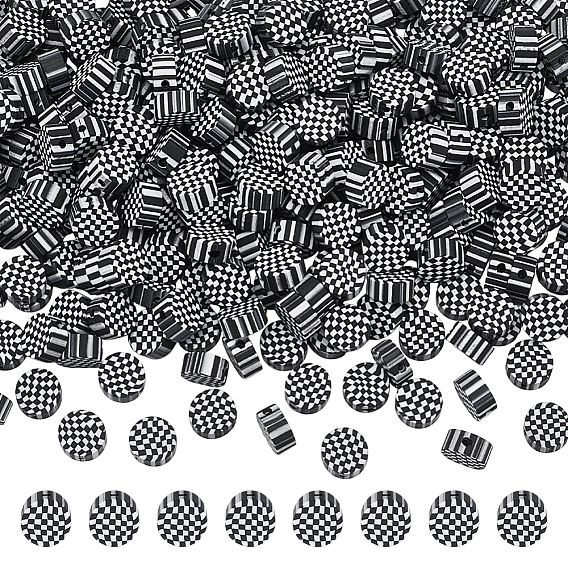 300 perles d'argile polymère faites à la main, cœur/rond plat à motif tartan