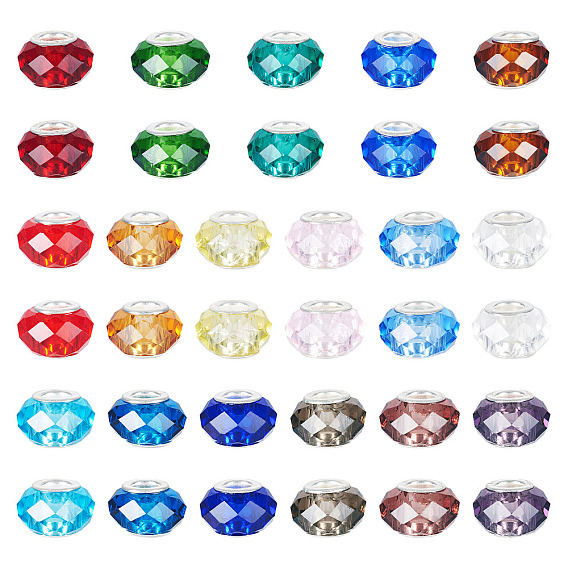 68шт 17 цвета прозрачные стеклянные европейские бусины, бусины с большим отверстием, с медными сердечниками, граненые, рондель