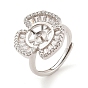 925 Sterling Silver Micro Pave Cubic Zirconia Design Ring Mounts Fittings with Pearl Seat, for Half Drilled Beads, Clover