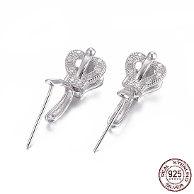 925 Sterling Silver Pendant Bails, with Cubic Zirconia, Crown, Clear