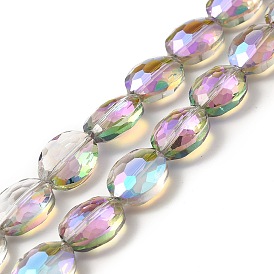 Transparent Electroplate Glass Beads Strands, Faceted, Half Plated, Oval