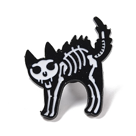 Эмалированная булавка со скелетом кошки, значок сплава животных хэллоуина для одежды рюкзака, электрофорез черный