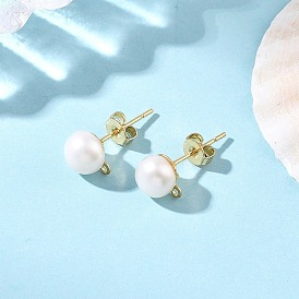 304 Stainless Steel Stud Earring Findings, Round, with Grade AAA Natural Cultured Freshwater Pearl Beads, with Loop